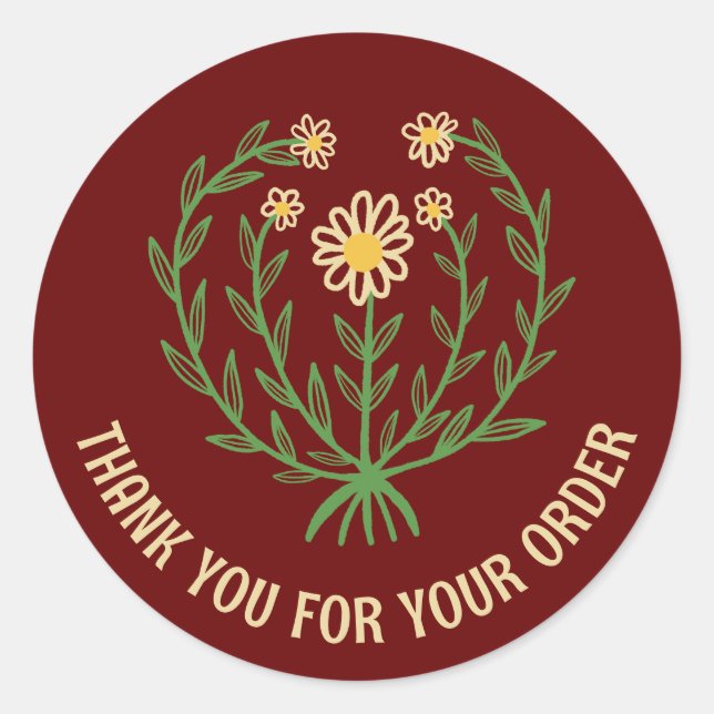 Daisy Floral Logo Chic Elegant Order Thank You  Classic Round Sticker (Front)