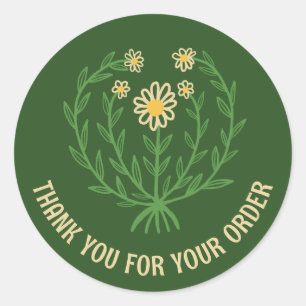 Daisy Floral Logo Chic Elegant Order Thank You  Classic Round Sticker