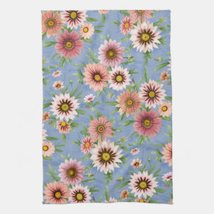 Daisy Floral on Blue Tea Towel