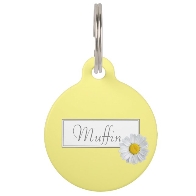 Daisy floral pattern yellow vibrant  pet tag (Front)