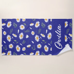 Daisy Floral Periwinkle Monogram Beach Towel