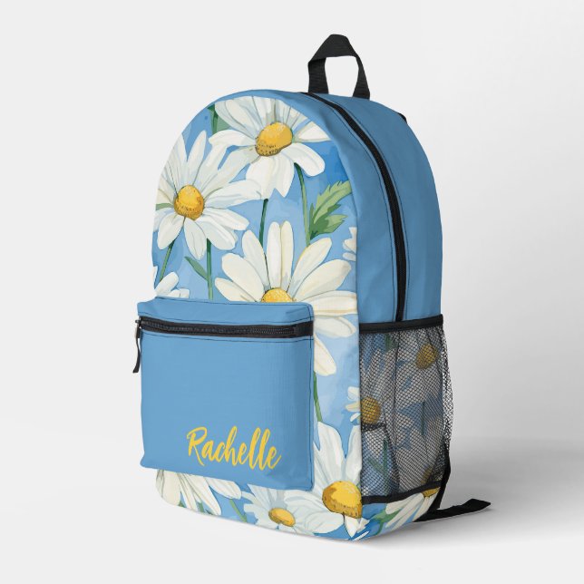 Daisy Floral Personalised  Printed Backpack (Back Corner Right)