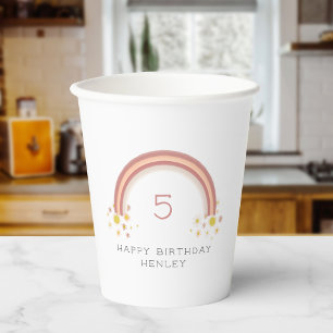 Daisy Floral Rainbow Girls Birthday Paper Cups