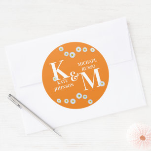 Daisy Floral Simple Orange White Classic Round Sticker