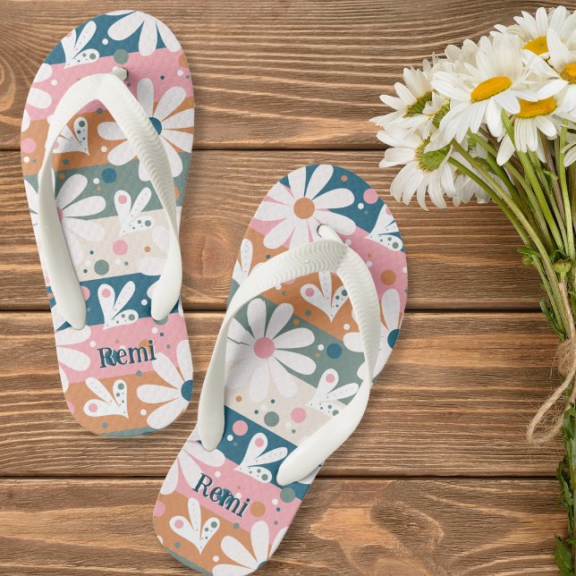 Daisy Floral Striped Pattern Custom Kid's Flip Flops (Creator Uploaded)