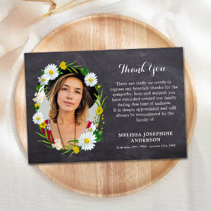 Daisy Floral Sympathy Memorial Photo Funeral Thank You Card