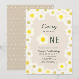 Daisy Floral Taupe 1st Birthday Invitation