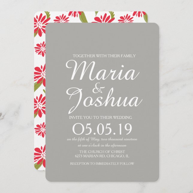 Daisy Floral Tropical Leaves Wedding Invitation (Front/Back)