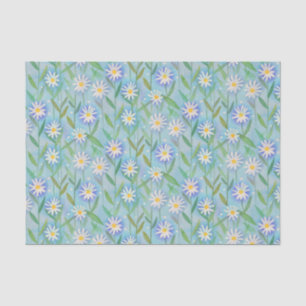 Daisy Floral White Blue Pattern Tissue Paper