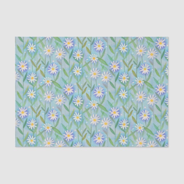 Daisy Floral White Blue Pattern Tissue Paper (Front)