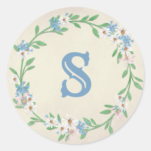 Daisy floral wreath classic round sticker