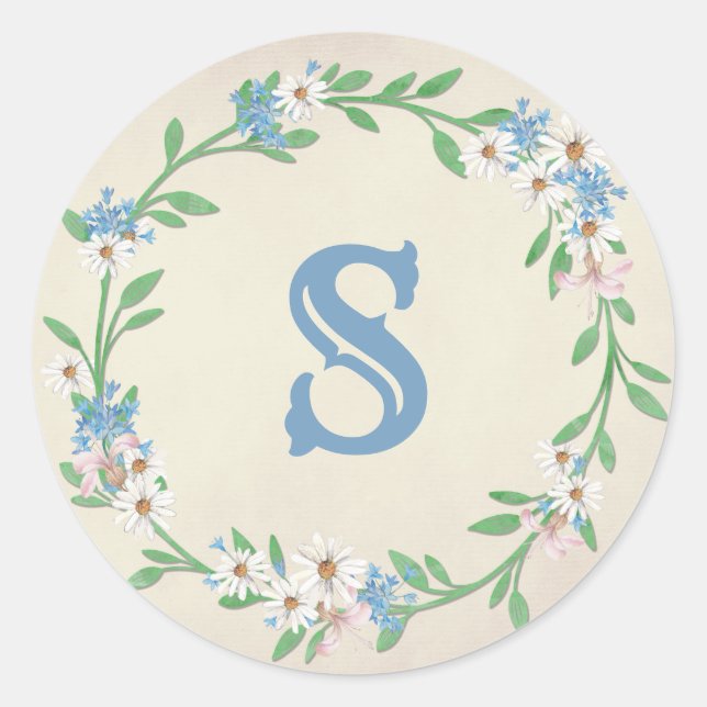 Daisy floral wreath classic round sticker (Front)