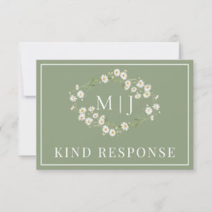 Daisy Floral Wreath Formal  Wedding RSVP Card