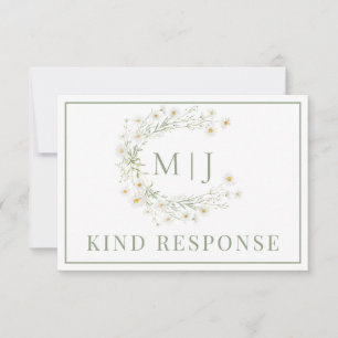 Daisy Floral Wreath Formal  Wedding RSVP Card