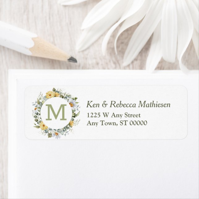 Daisy Floral Wreath Monogram Return Address (Insitu)