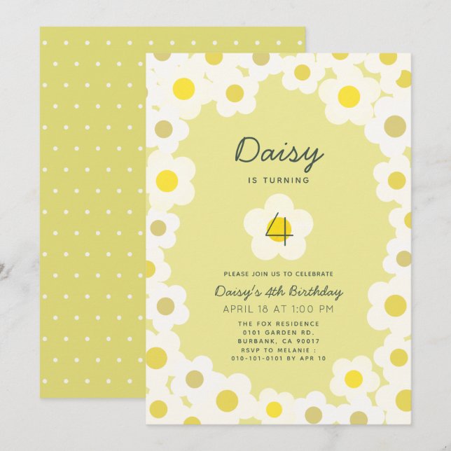 Daisy Floral Yellow Birthday Invitation (Front/Back)