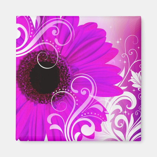 "Daisy Flourish" by Cheryl Daniels (fuschia) Magnet (Front)