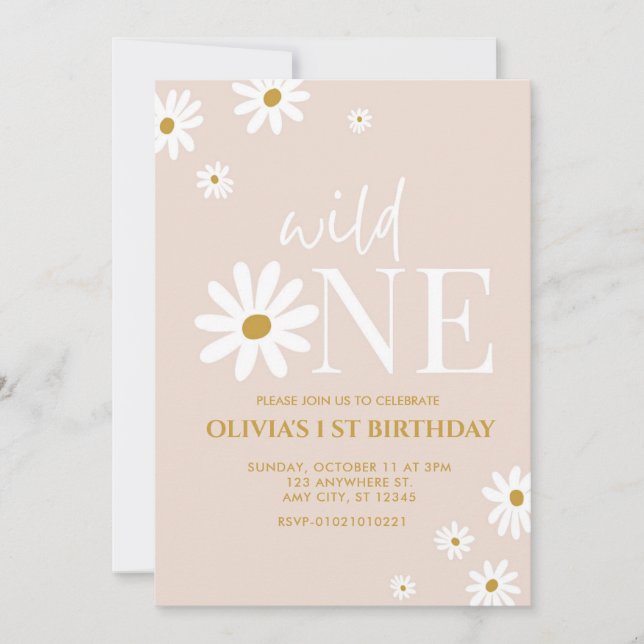 Daisy Flower 1st Birthday Invitation for Girls (Front)