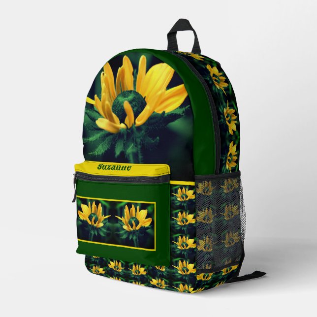Daisy Flower Abstract Personalised Printed Backpack (Back Corner Right)