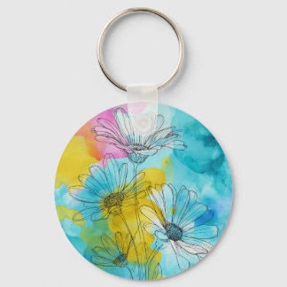 Daisy Flower Aluminium Circle Keychain Gift