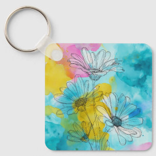 Daisy Flower Aluminium Square Keychain Gift