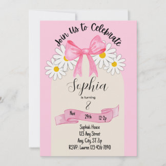 Daisy Flower and Bow Birthday Invitation