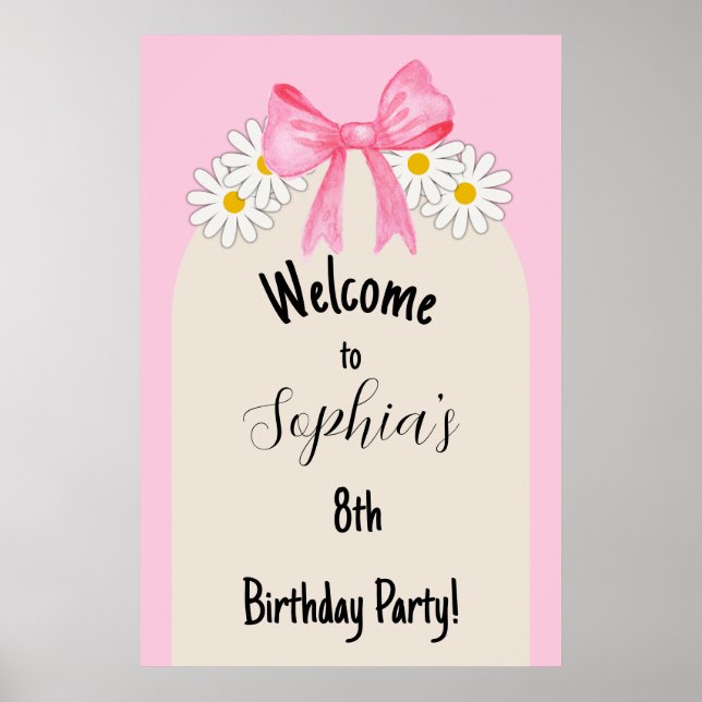 Daisy Flower and Bow Birthday Welcome Poster (Front)