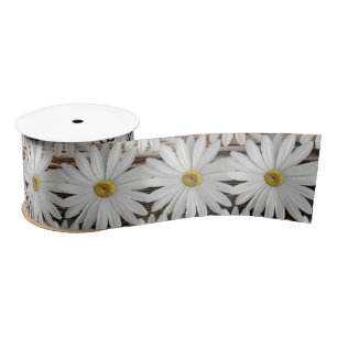 Daisy Flower Barn Board Satin Ribbon