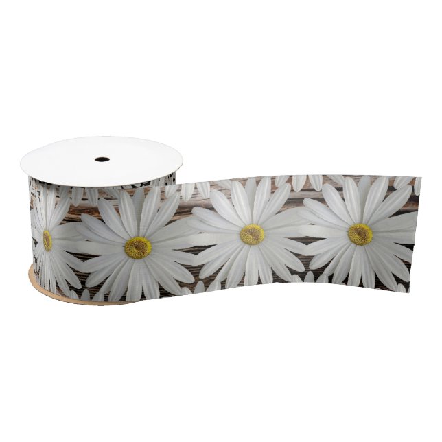 Daisy Flower Barn Board Satin Ribbon (Spool)