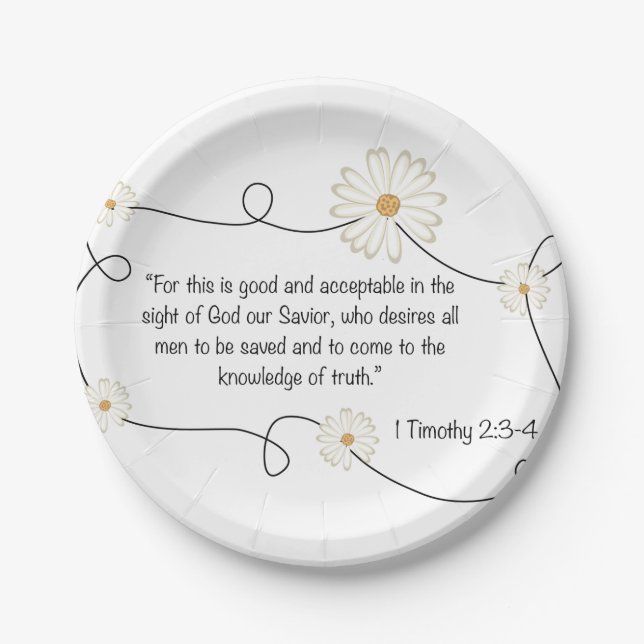 Daisy Flower Bible Quote Knowledge of Truth Paper Plate (Front)