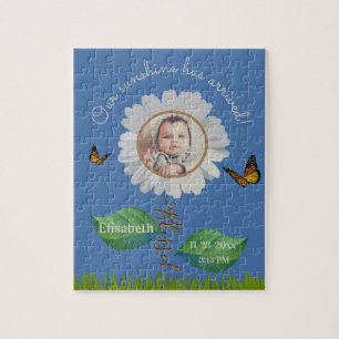 Daisy flower birth announcement personalised photo jigsaw puzzle