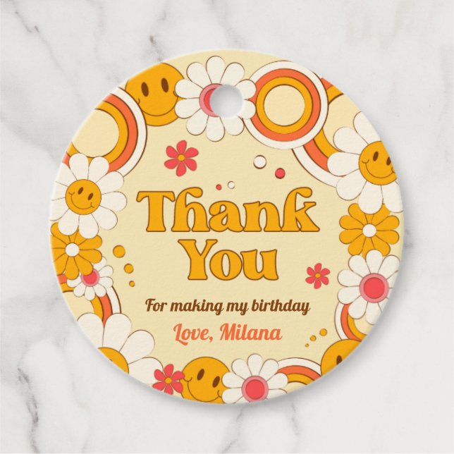 Daisy Flower Birthday Circle Thank You Tag (Front)