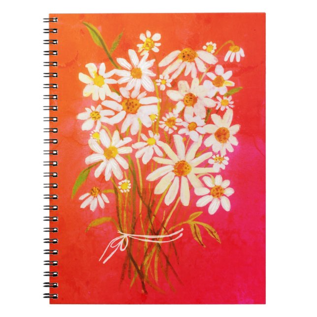 Daisy Flower Bouquet Watercolor Red Notebook (Front)