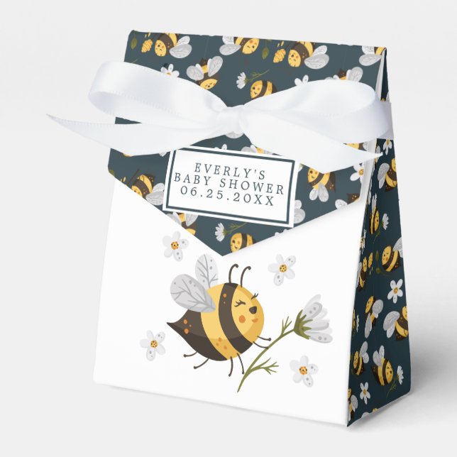 Daisy Flower Bumblebee Bee Baby Shower Favour Box (Front Side)