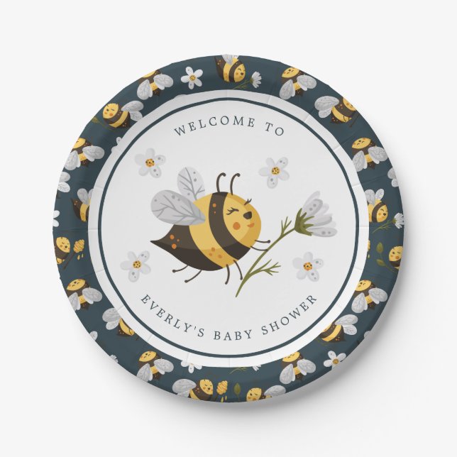 Daisy Flower Bumblebee Bee Baby Shower Paper Plate (Front)