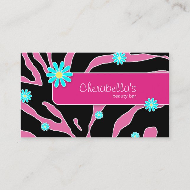 Daisy Flower Business Card Zebra Pink PB (Front)