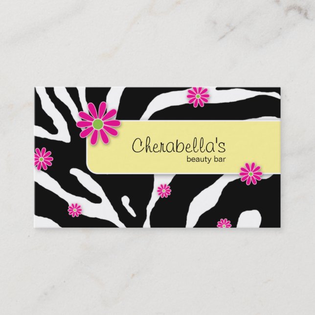 Daisy Flower Business Card Zebra Yellow BWP (Front)