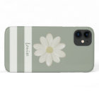 Daisy Flower Cream Stripes Sage Green Name