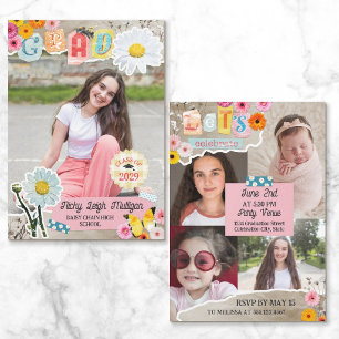 Daisy Flower Cutouts Scrapbook Collage Graduation Invitation