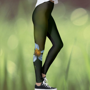 Daisy Flower Dark Green Leggings