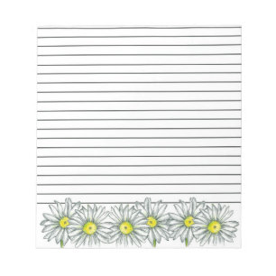 Daisy Flower Drawing Grey Lined Notepad