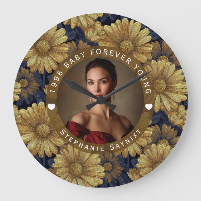 Daisy Flower Fifty Birthday Custom Large Clock (Front)