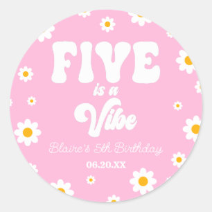 Daisy Flower Five Is A Vibe 5th Birthday Party Classic Round Sticker