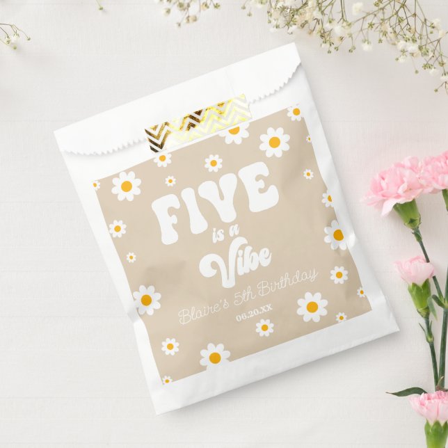 Daisy Flower Five Is A Vibe 5th Birthday Party Favour Bags (Sealed)
