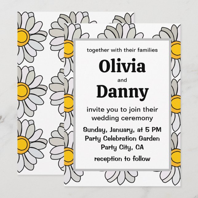 Daisy Flower Floral Daisy Wedding Invitation (Front/Back)