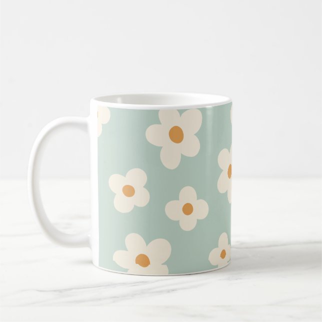 Daisy flower floral green pattern pastel colours coffee mug (Left)