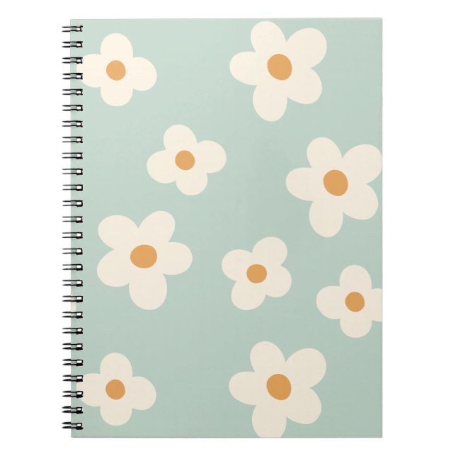 Daisy Flower Floral Green Pattern Pastel Colours Notebook (Front)