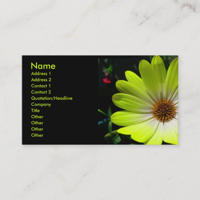 Daisy Flower Fluorescent Yellow Business Card (Front)