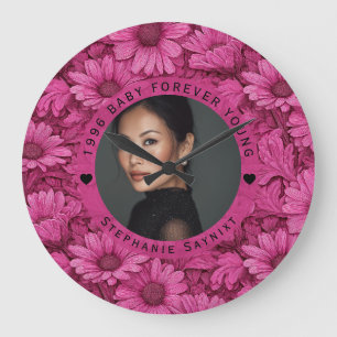 Daisy Flower Forty Birthday Event Large Clock