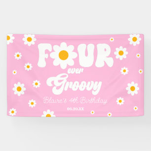Daisy Flower Four Ever Groovy 4th Birthday Party Banner